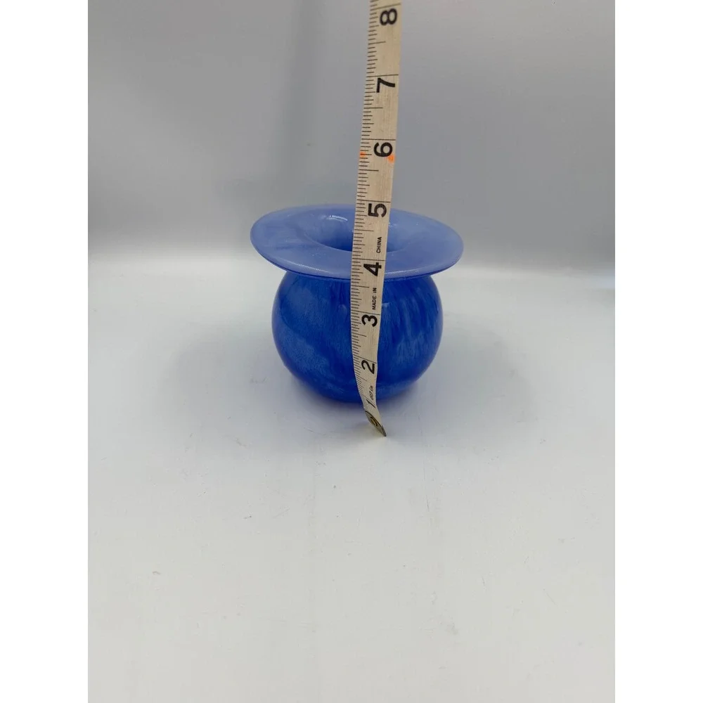 Abigail's Miss Ellie Blue Art Glass Bud Vase Squat Wide Rim 4.5